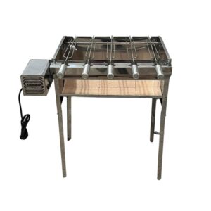 CHURRASQUEIRA GIRATORIA 5 ESPETOS PORTATIL COM REFRATARIO INOX