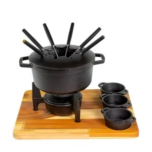 Fondue com Molheiras e Suporte de Madeira